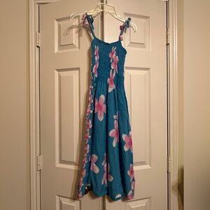 Blue Pink Floral Smocked Sundress with Spaghetti Straps for Resort Wear